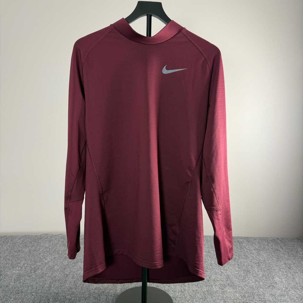 Nike Mens Pro Long Sleeve Mock Neck Training Top Burgundy Maroon XXL VT Football